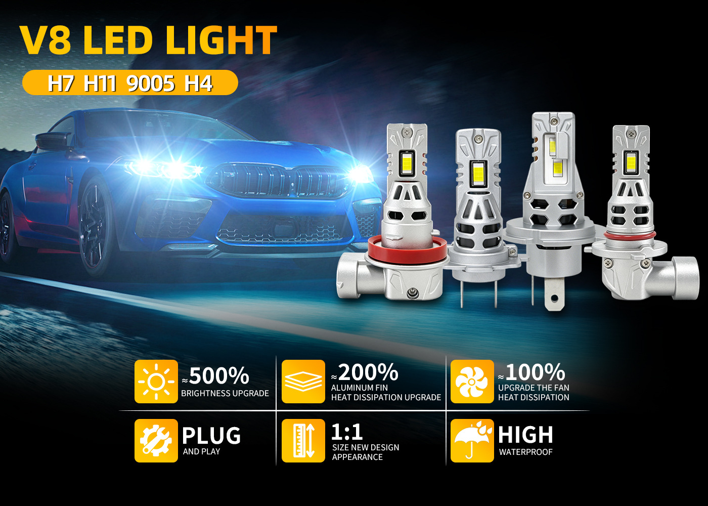 V8 LED Headlight Bulbs H4/H7