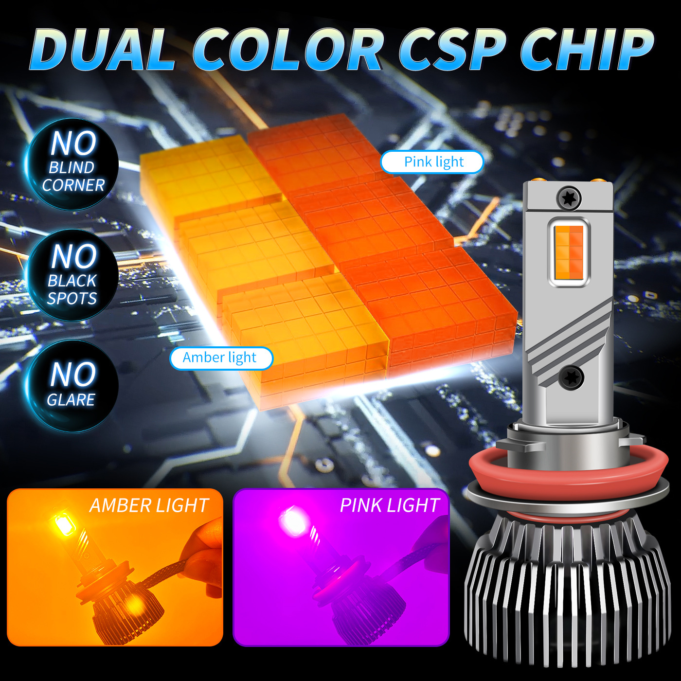 M6A Dual-Color LED Headlight Bulbs 