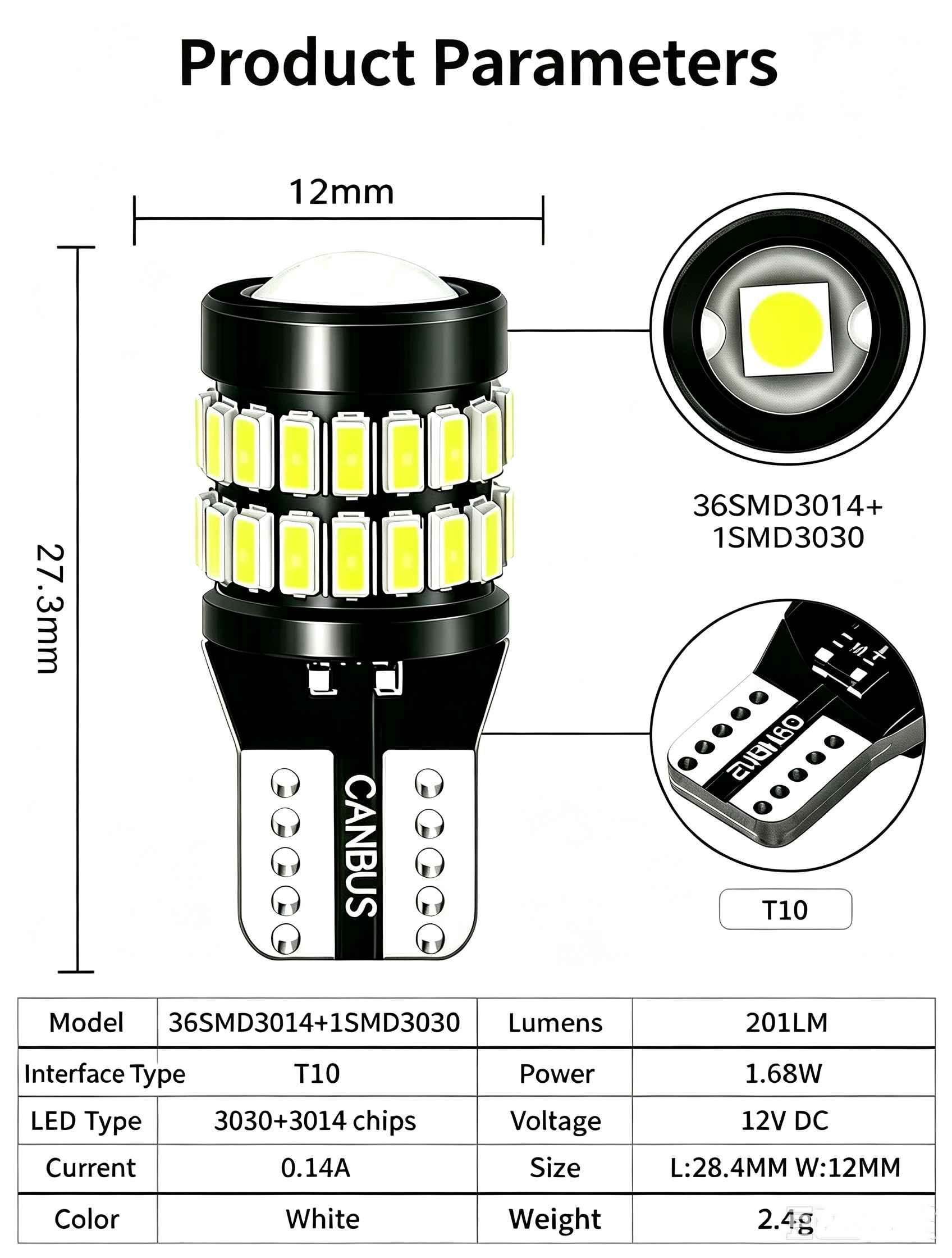 T10  LED Bulb  CANBUS  Non-pola(图1)